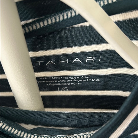 NWOT Tahari Green/White Striped Long Sleeve Mock Neck Top - Picture 3 of 4